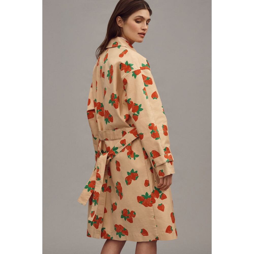 Anthropologie Maeve Strawberry Printed Car Coat NWT Medium - Picture 3 of 6